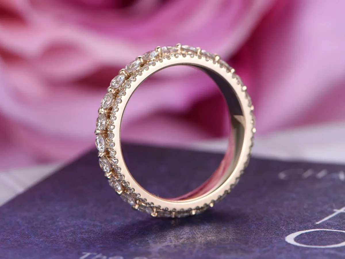 1.25ct Three-Row Brilliant Diamond Full Eternity Wedding Ring 14k Yellow gold