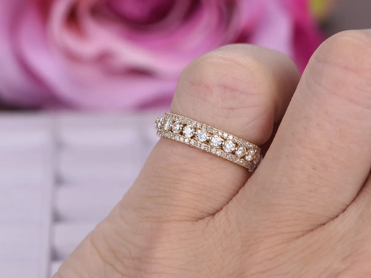 1.25ct Three-Row Brilliant Diamond Full Eternity Wedding Ring 14k Yellow gold