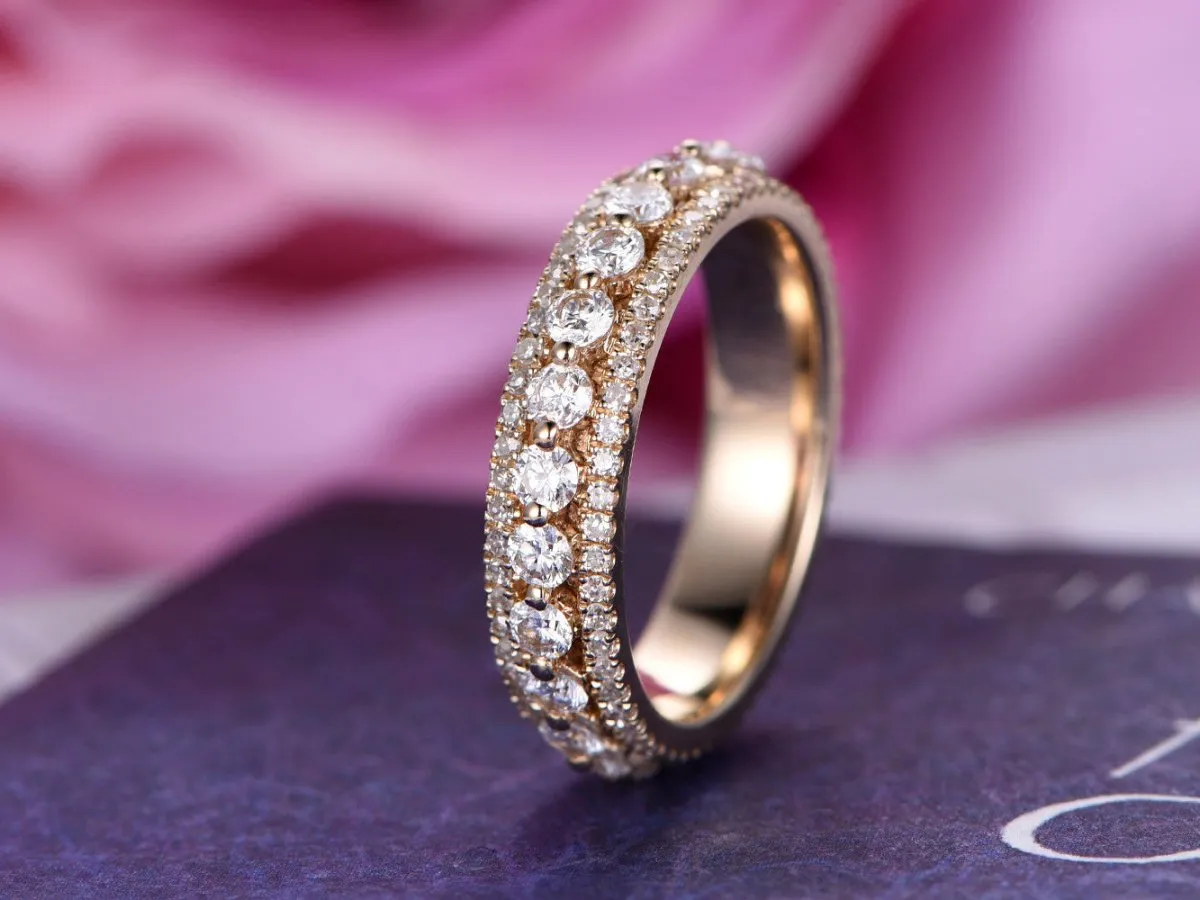 1.25ct Three-Row Brilliant Diamond Full Eternity Wedding Ring 14k Yellow gold