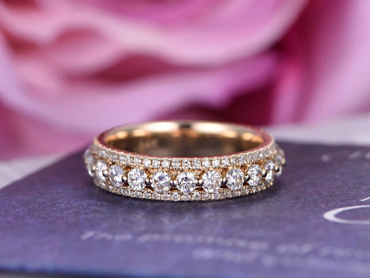 1.25ct Three-Row Brilliant Diamond Full Eternity Wedding Ring 14k Yellow gold