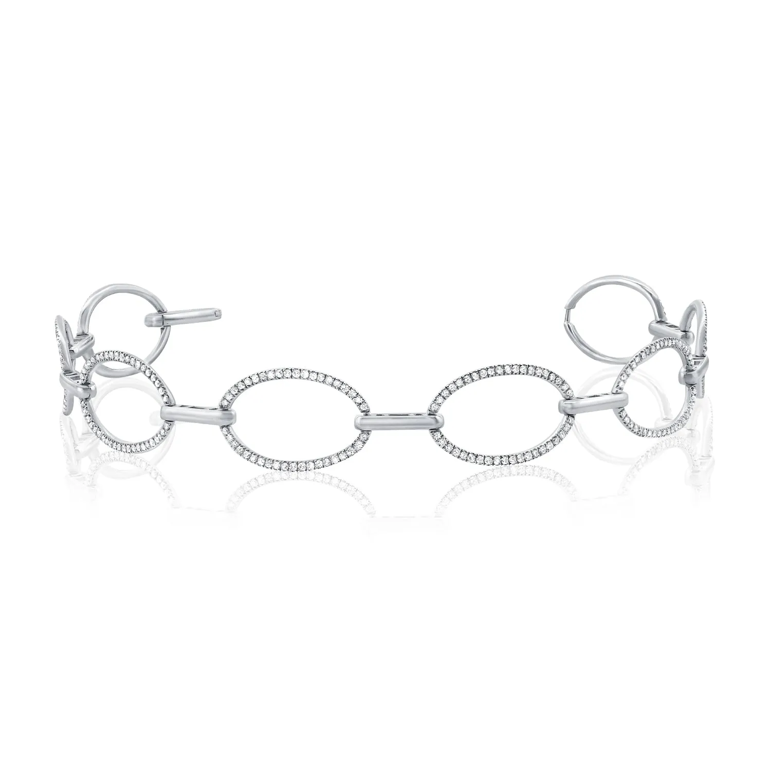 14K White Gold Diamond Oval Link Bracelet