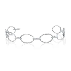 14K White Gold Diamond Oval Link Bracelet