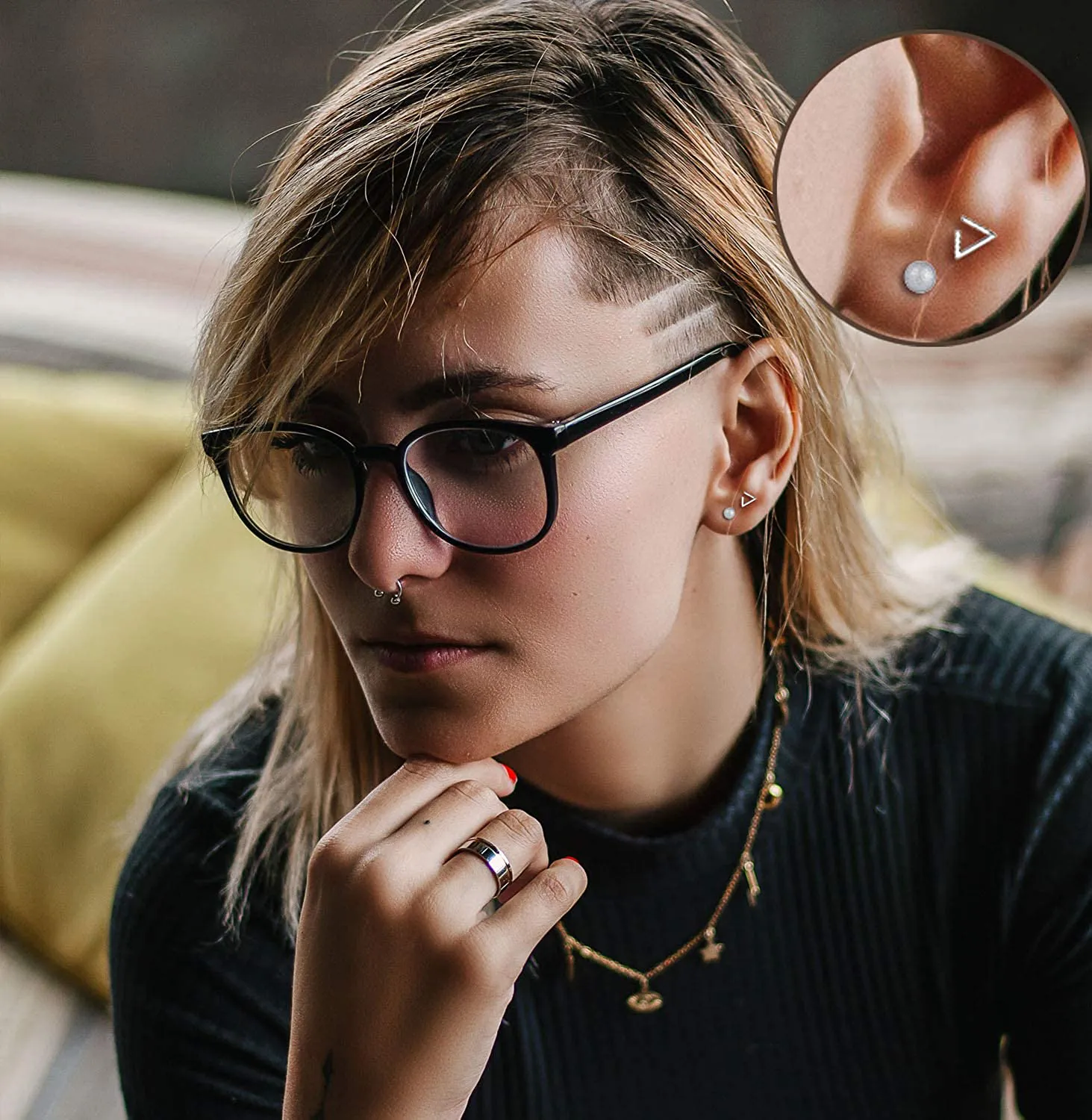 18 Pairs Tiny Cartilage Stud Earrings Set for Women Men Star Triangle Moon Heart Disc Ball CZ Small Screwback Flat Back Stud Earrings Stainless Steel Geometric Barbell Flatback Earrings Piercing Set