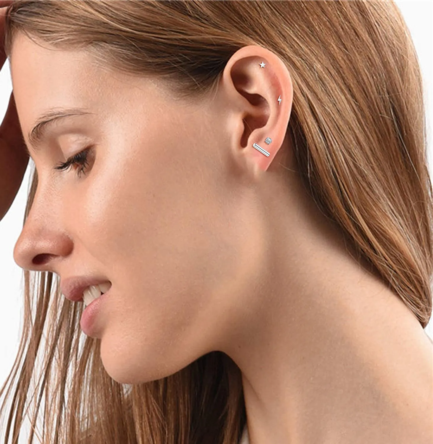 18 Pairs Tiny Cartilage Stud Earrings Set for Women Men Star Triangle Moon Heart Disc Ball CZ Small Screwback Flat Back Stud Earrings Stainless Steel Geometric Barbell Flatback Earrings Piercing Set