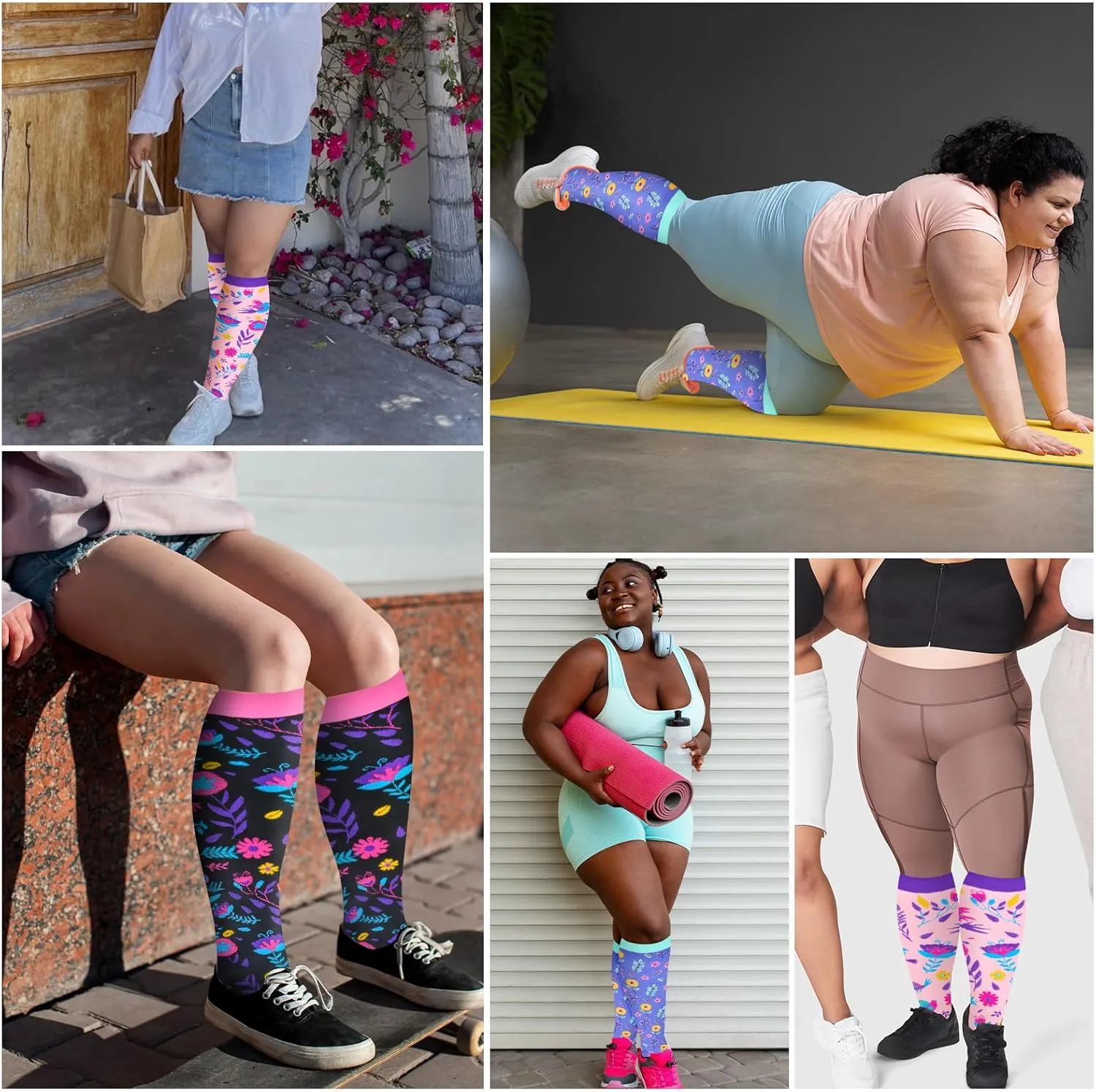 3 Pairs Plus Size Compression Socks for Women Wide Calf Extra Large Knee High Support for Travel,Yoga, Running