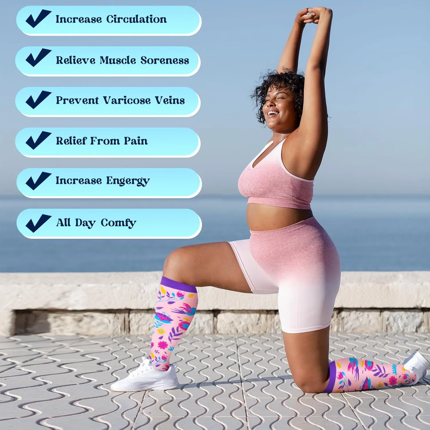 3 Pairs Plus Size Compression Socks for Women Wide Calf Extra Large Knee High Support for Travel,Yoga, Running