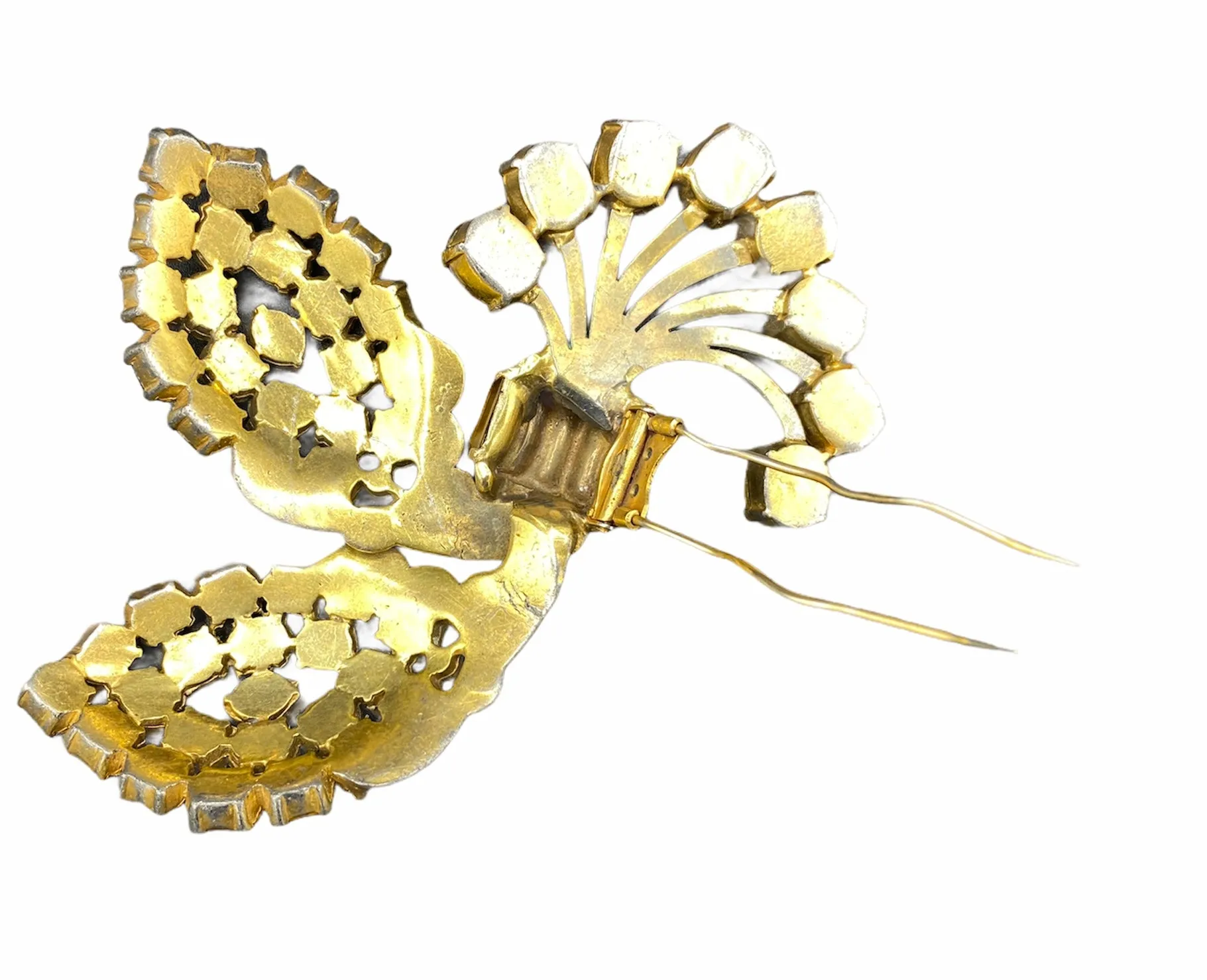 40s Massive Coat Clip Brooch Yellow Rhinestone Spray