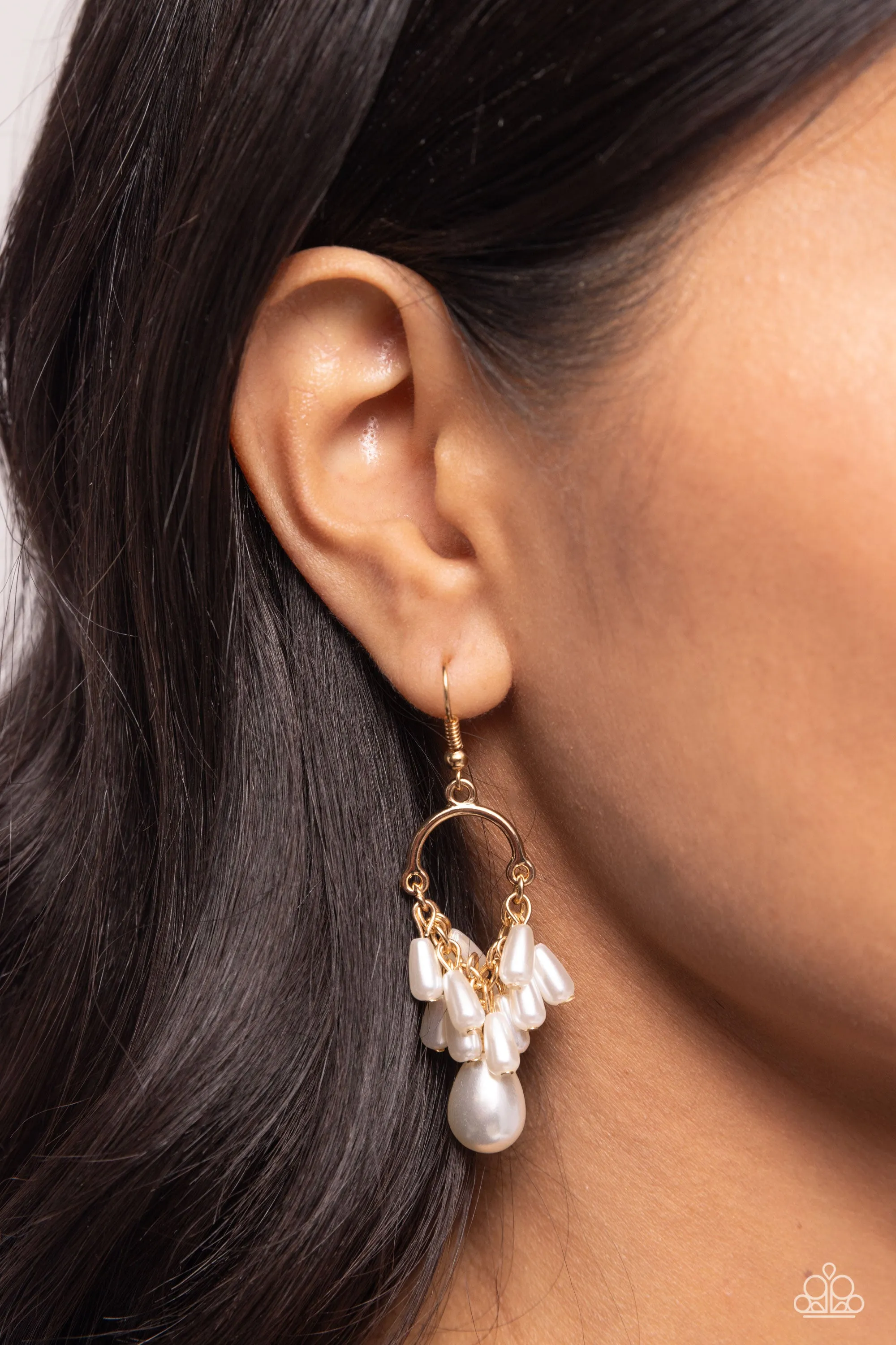 Ahoy There! - Gold - White Teardrop Pearl Paparazzi Fishhook Earrings