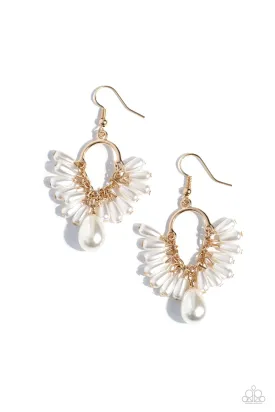 Ahoy There! - Gold - White Teardrop Pearl Paparazzi Fishhook Earrings