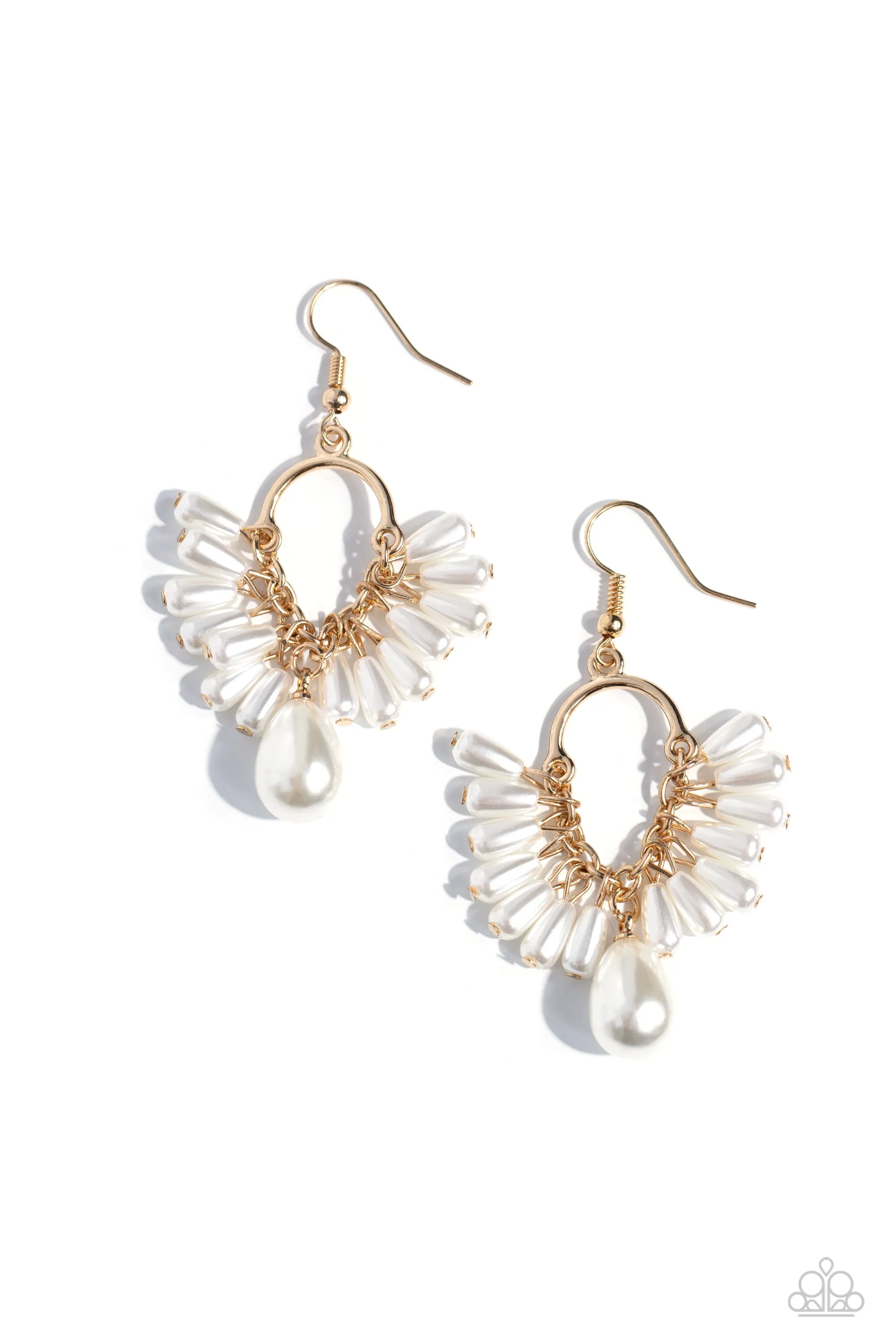 Ahoy There! - Gold - White Teardrop Pearl Paparazzi Fishhook Earrings
