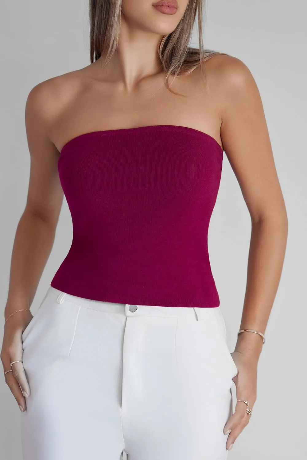 Arach&Cloz Women's Cashmere Blend Non Slip Going Out 2 in 1 Tube Tops with Scarf 2025