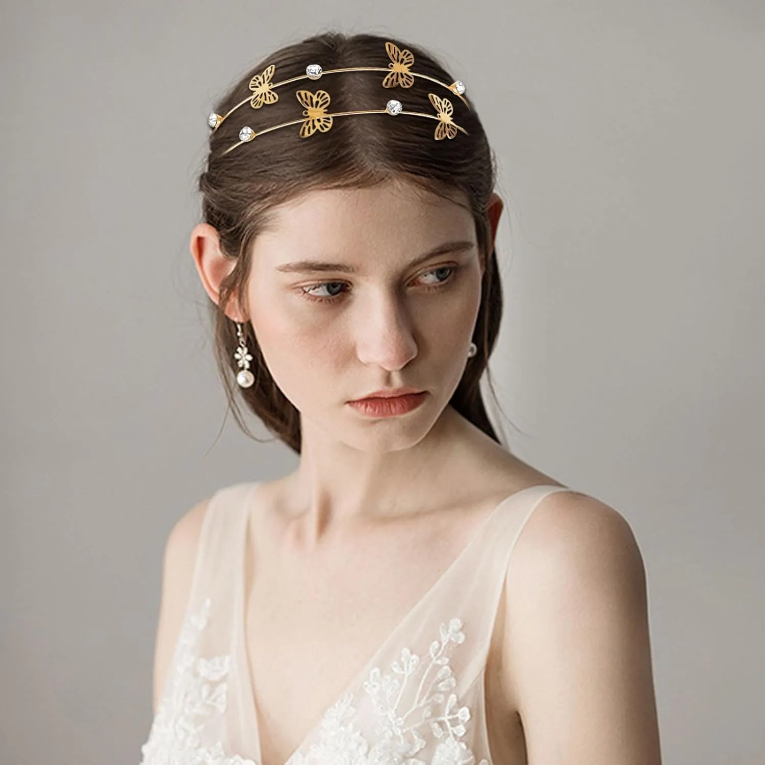 Aswewamt 2 Pcs Alloy Butterfly Rhinestone Headbands Bridal Hair Hoop Wedding Hair Accessories Ornaments for Elegant Women Girls