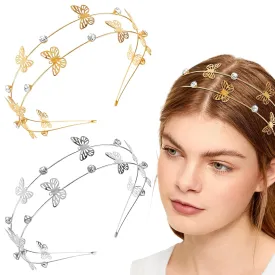 Aswewamt 2 Pcs Alloy Butterfly Rhinestone Headbands Bridal Hair Hoop Wedding Hair Accessories Ornaments for Elegant Women Girls
