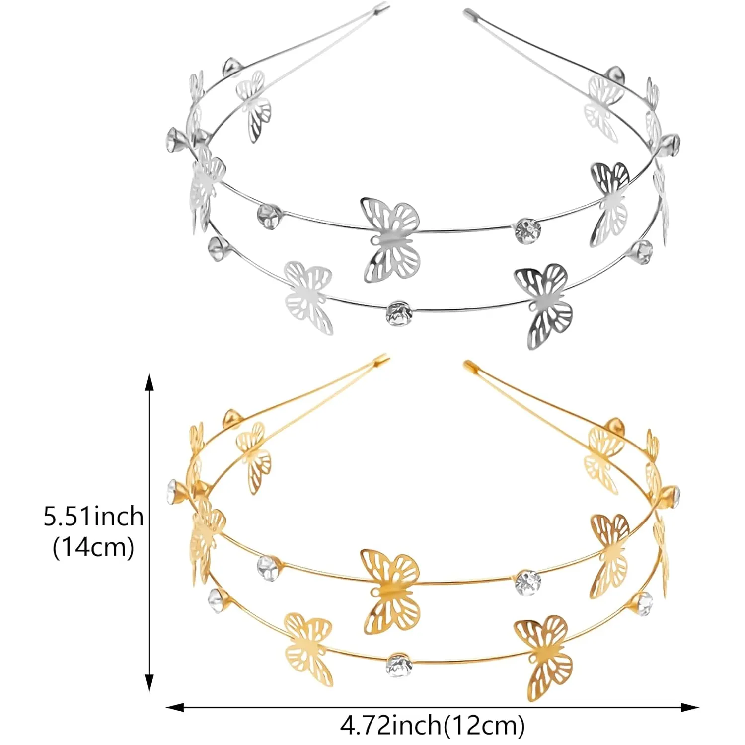 Aswewamt 2 Pcs Alloy Butterfly Rhinestone Headbands Bridal Hair Hoop Wedding Hair Accessories Ornaments for Elegant Women Girls