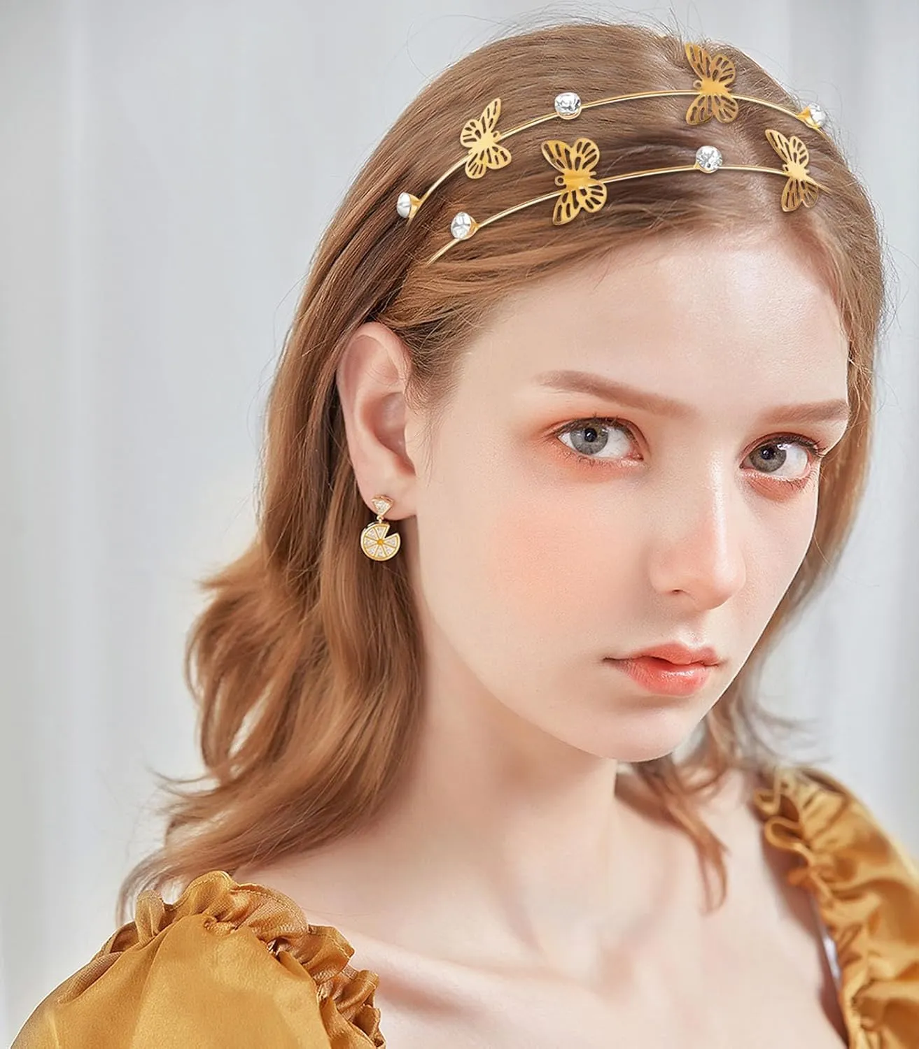 Aswewamt 2 Pcs Alloy Butterfly Rhinestone Headbands Bridal Hair Hoop Wedding Hair Accessories Ornaments for Elegant Women Girls