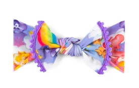 Baby Bling Care Bear Pom Trimmed Knot Headband-Lilac Rainbow