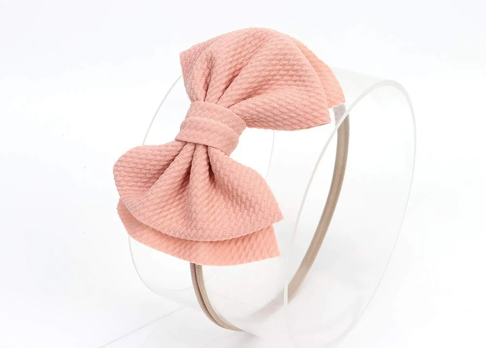 Baby Girl's 5 Inches Soft Double Bow-knot Nylon Headband Toddler Headdress for Photography Party Festivals (Blush Pink)