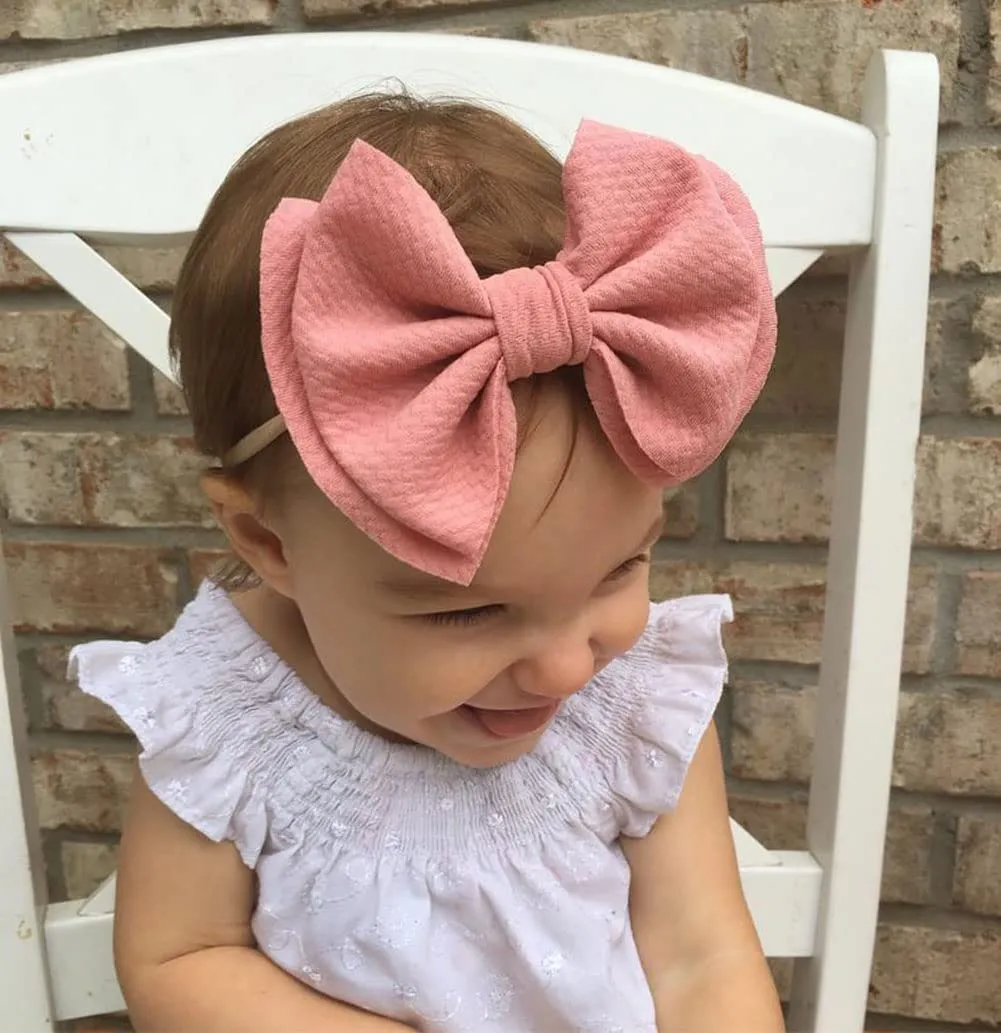 Baby Girl's 5 Inches Soft Double Bow-knot Nylon Headband Toddler Headdress for Photography Party Festivals (Blush Pink)