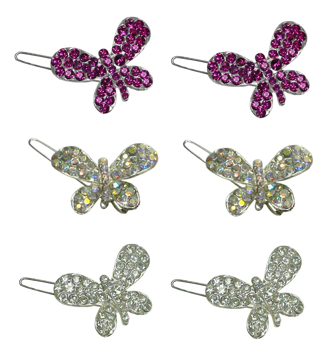 Bella Pair of Butterfly Snap Clip Barrettes Crystal Little Girls Hair Clips U86175-1747-pr