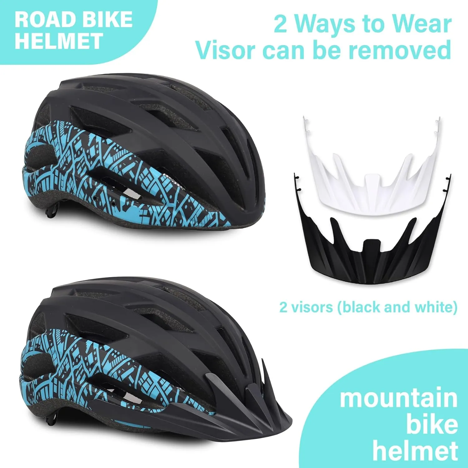 Bike Helmet for Adults Women Men Youth Kids, Lightweight Mountain Road Bicycle Cycling Helmets with Adjustable Dial, 2 Detachable Visor
