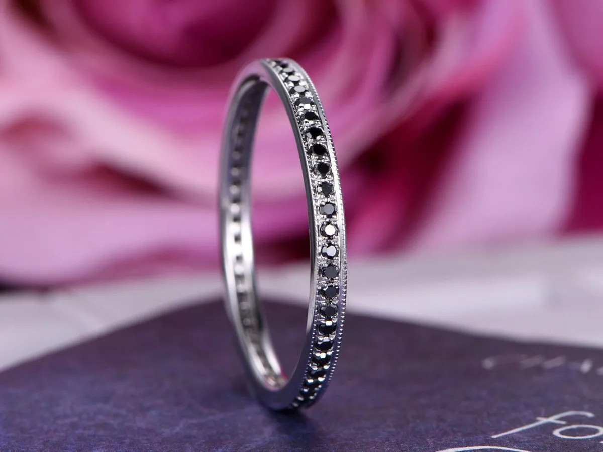 Black Diamond Full Eternity Wedding Band with Milgrain
