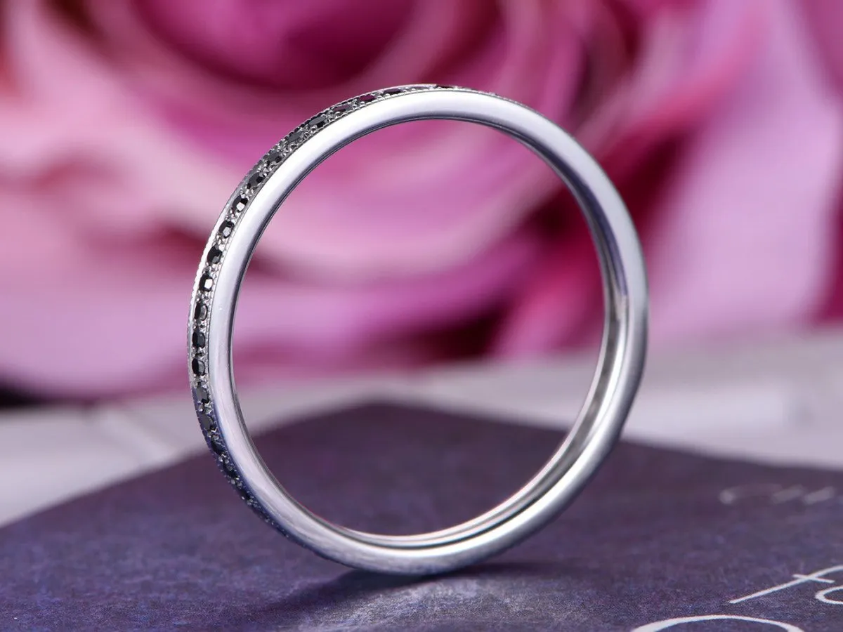 Black Diamond Full Eternity Wedding Band with Milgrain