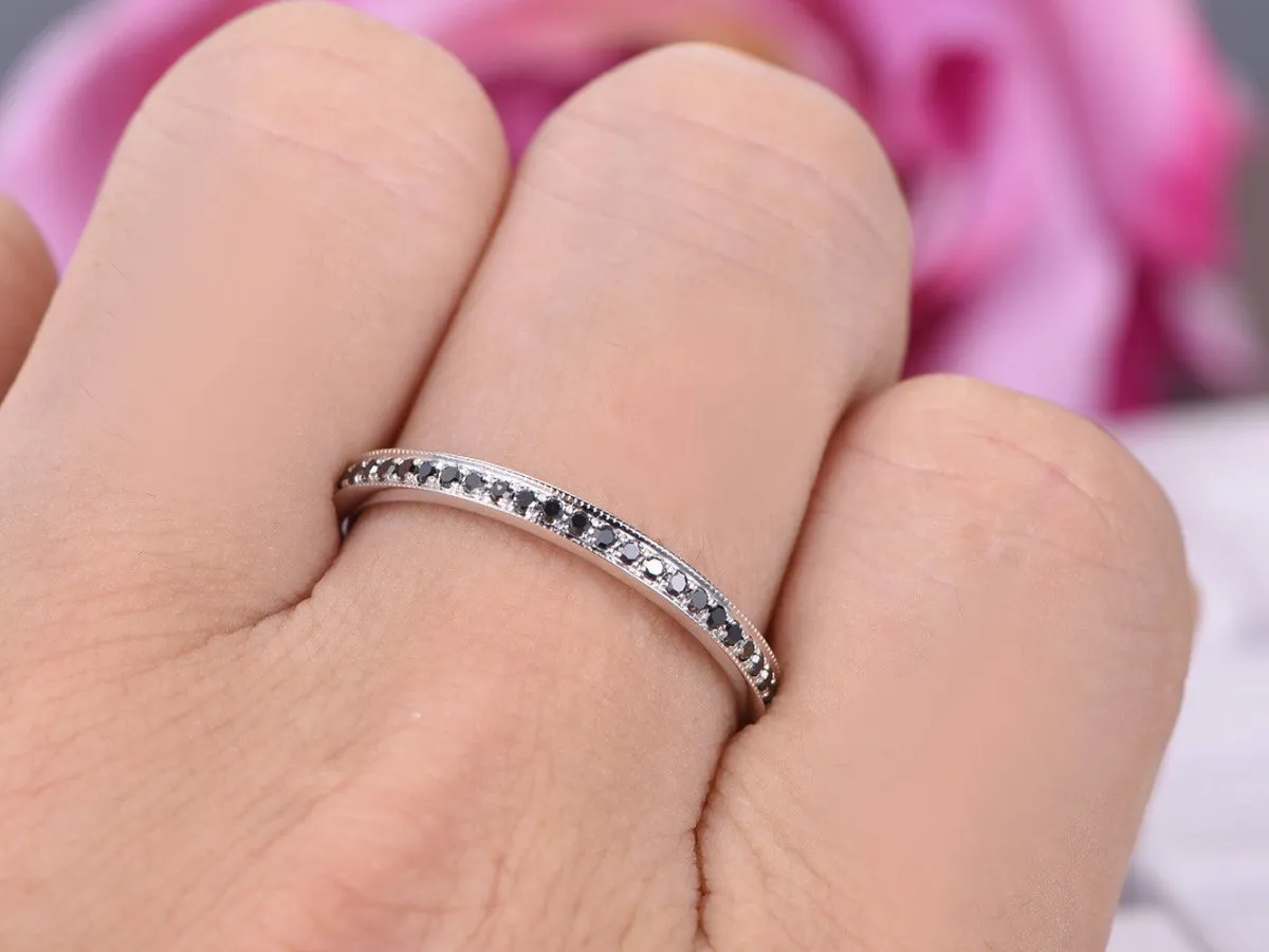 Black Diamond Full Eternity Wedding Band with Milgrain