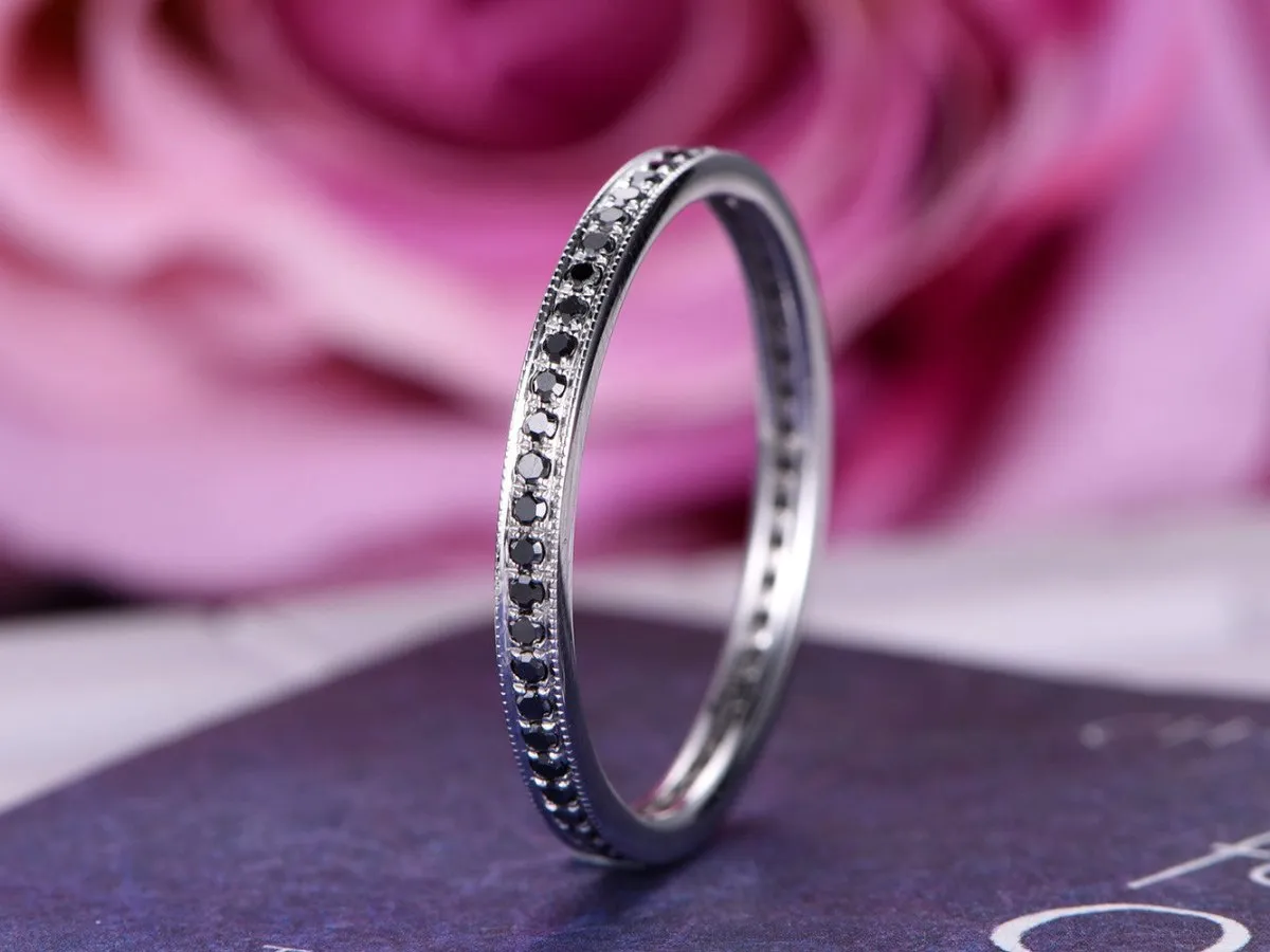 Black Diamond Full Eternity Wedding Band with Milgrain