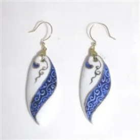 Blue & White Ceramic Teardrop Earrings Handcrafted Jewelry