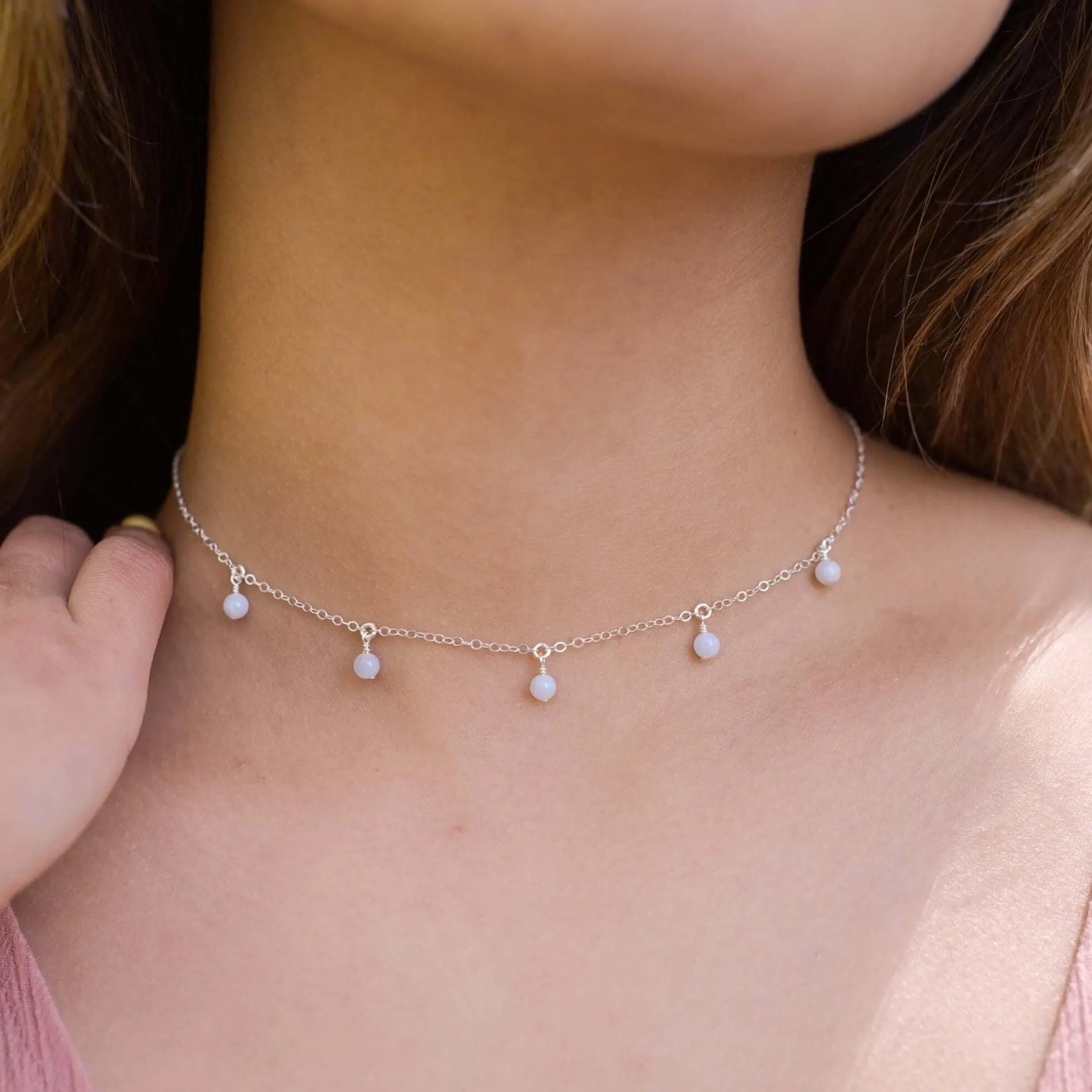 Blue Lace Agate Bead Drop Choker