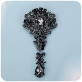 Bouquet Black Crystal Brooch for Unisex Teardrop Large Gorgeous Brooch Pin