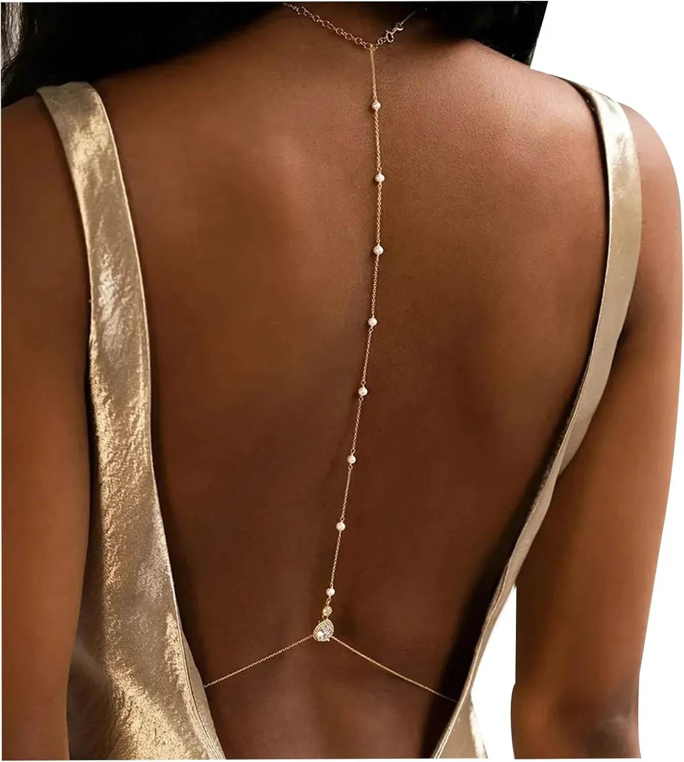 Bride Backless Rhinestone Waterdrop Body Chain Belly Waist Necklace