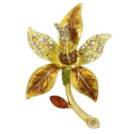 Brown Enamel Crystal Tulip Flower Brooch Pin - PRL038