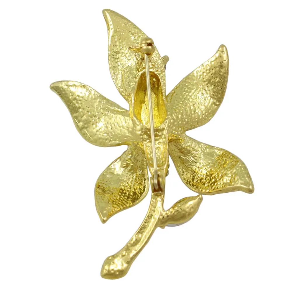 Brown Enamel Crystal Tulip Flower Brooch Pin - PRL038