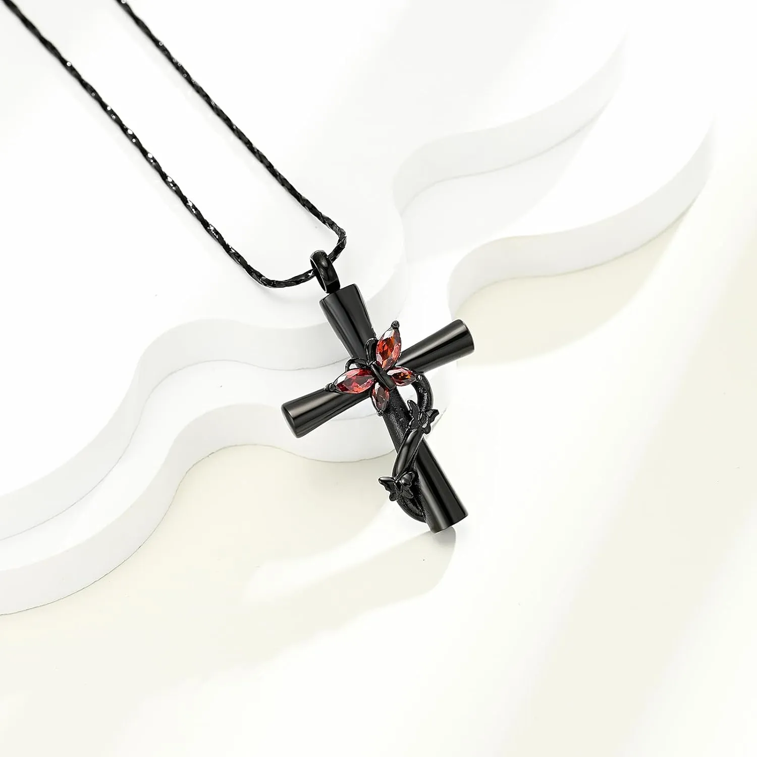 Butterfly Cross Urn Necklace for Ashes Birthstone Cremation Jewelry for Men Women Ashes Pendant Keepsake Memorial Ash Jewelry