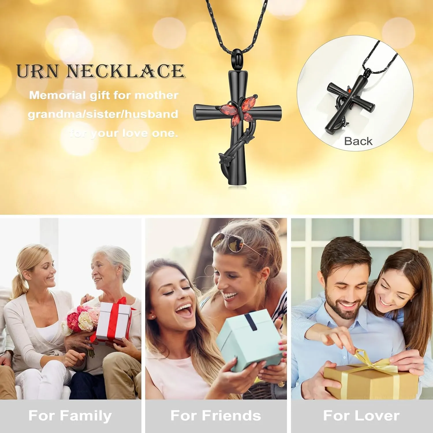 Butterfly Cross Urn Necklace for Ashes Birthstone Cremation Jewelry for Men Women Ashes Pendant Keepsake Memorial Ash Jewelry