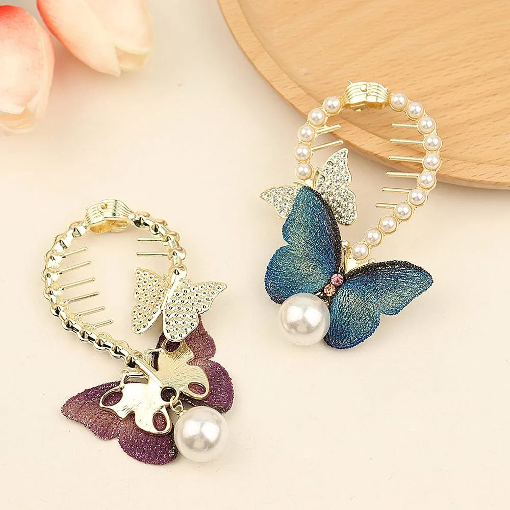 Butterfly Pearl Chignon Hair Clip