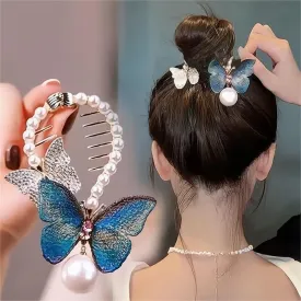 Butterfly Pearl Chignon Hair Clip