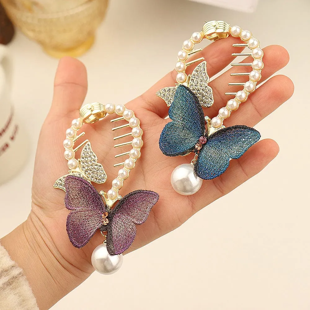 Butterfly Pearl Chignon Hair Clip