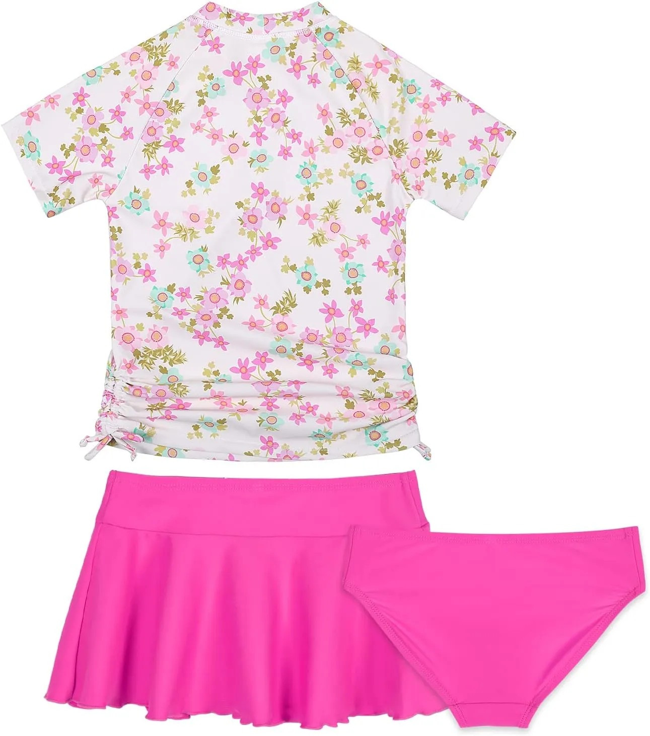 Cadocado Girls Rash Guard Swimwear 3 Pieces Bathing Suit UPF 50  Floral Swim Set Short Sleeve Swimsuit with Skirt