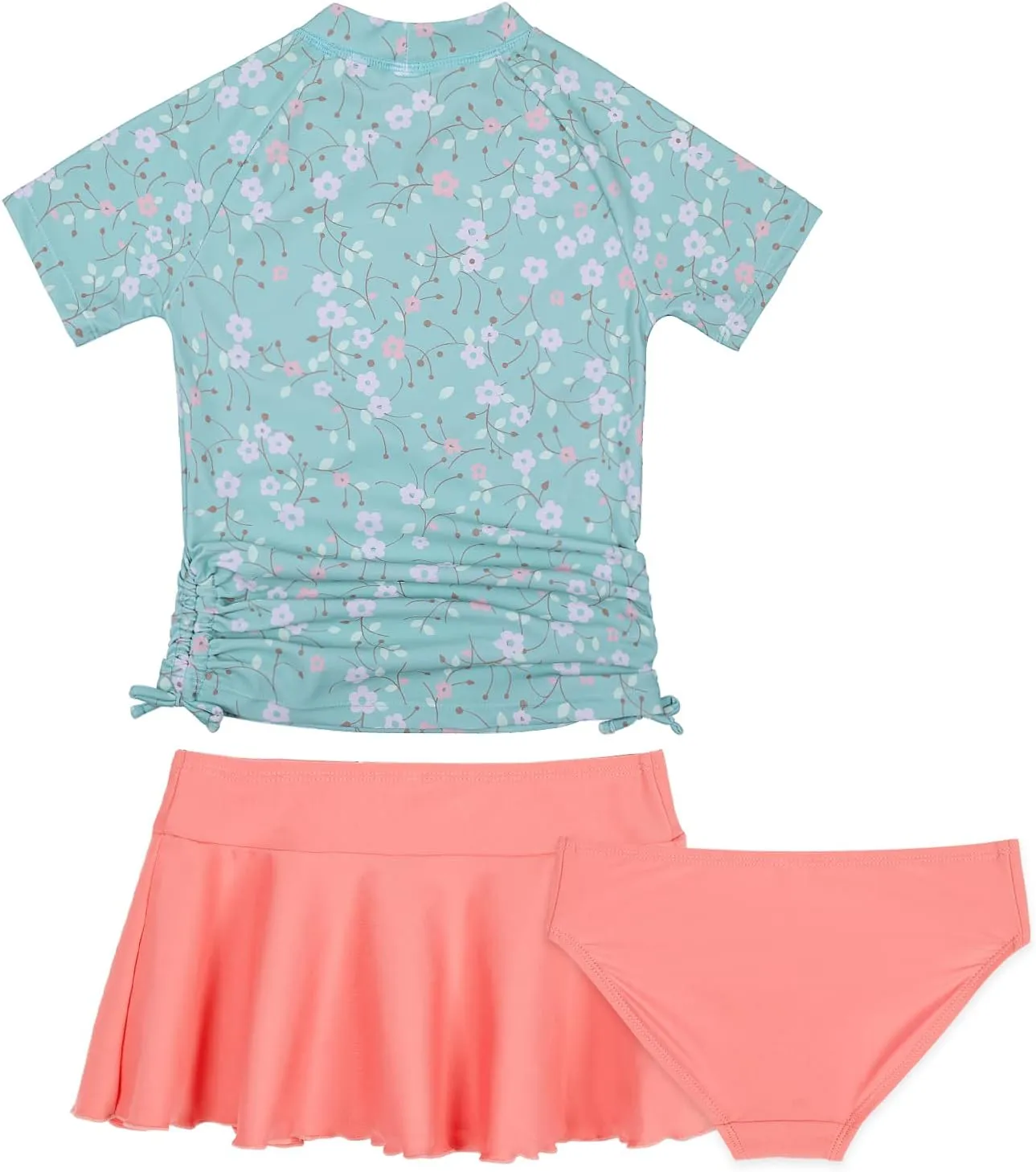 Cadocado Girls Rash Guard Swimwear 3 Pieces Bathing Suit UPF 50  Floral Swim Set Short Sleeve Swimsuit with Skirt