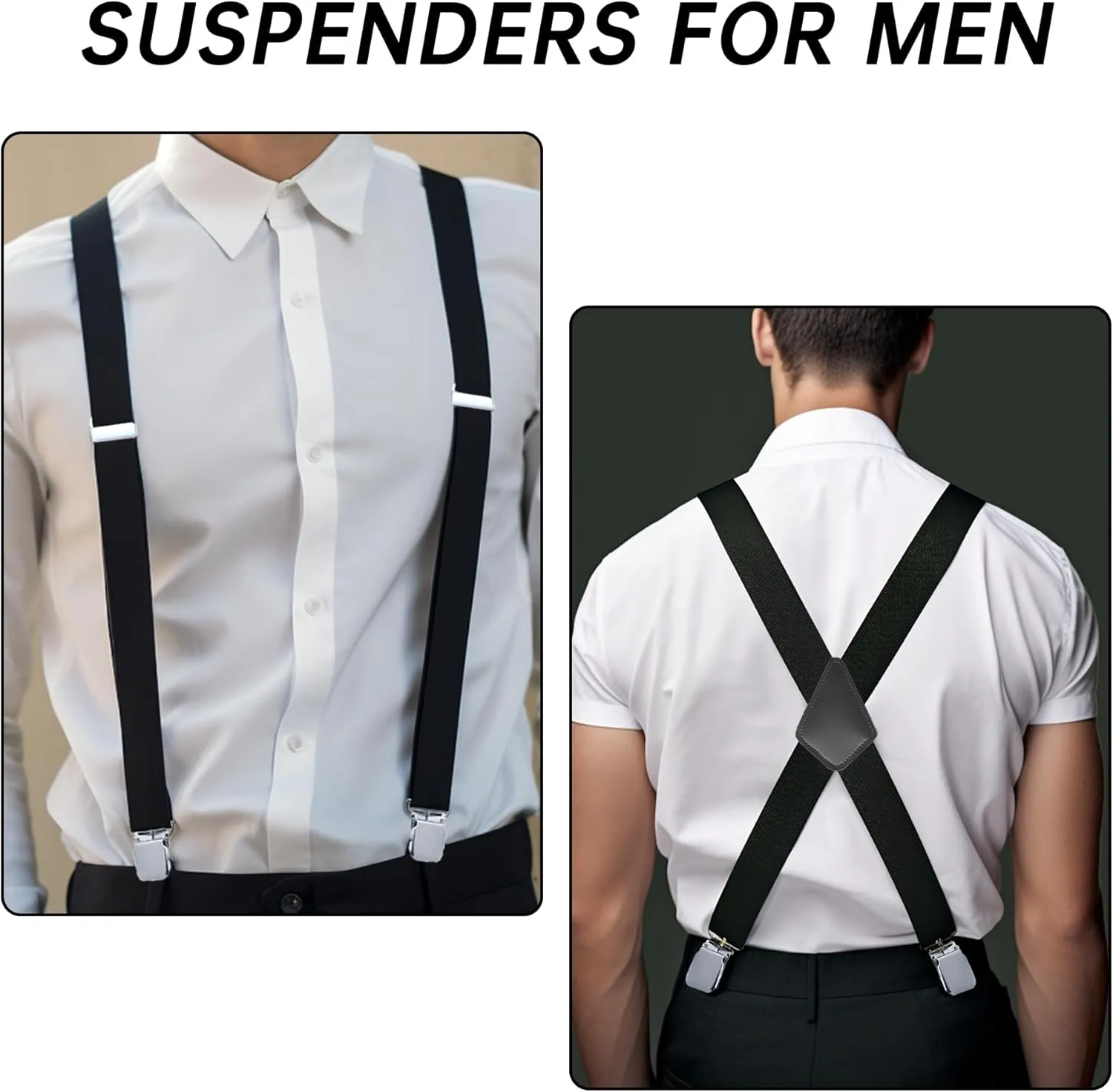 CADONO Men's 2 Inch Heavy Duty SuspendersAdjustable X-Back with Strong Clips for Work, Jeans, and More