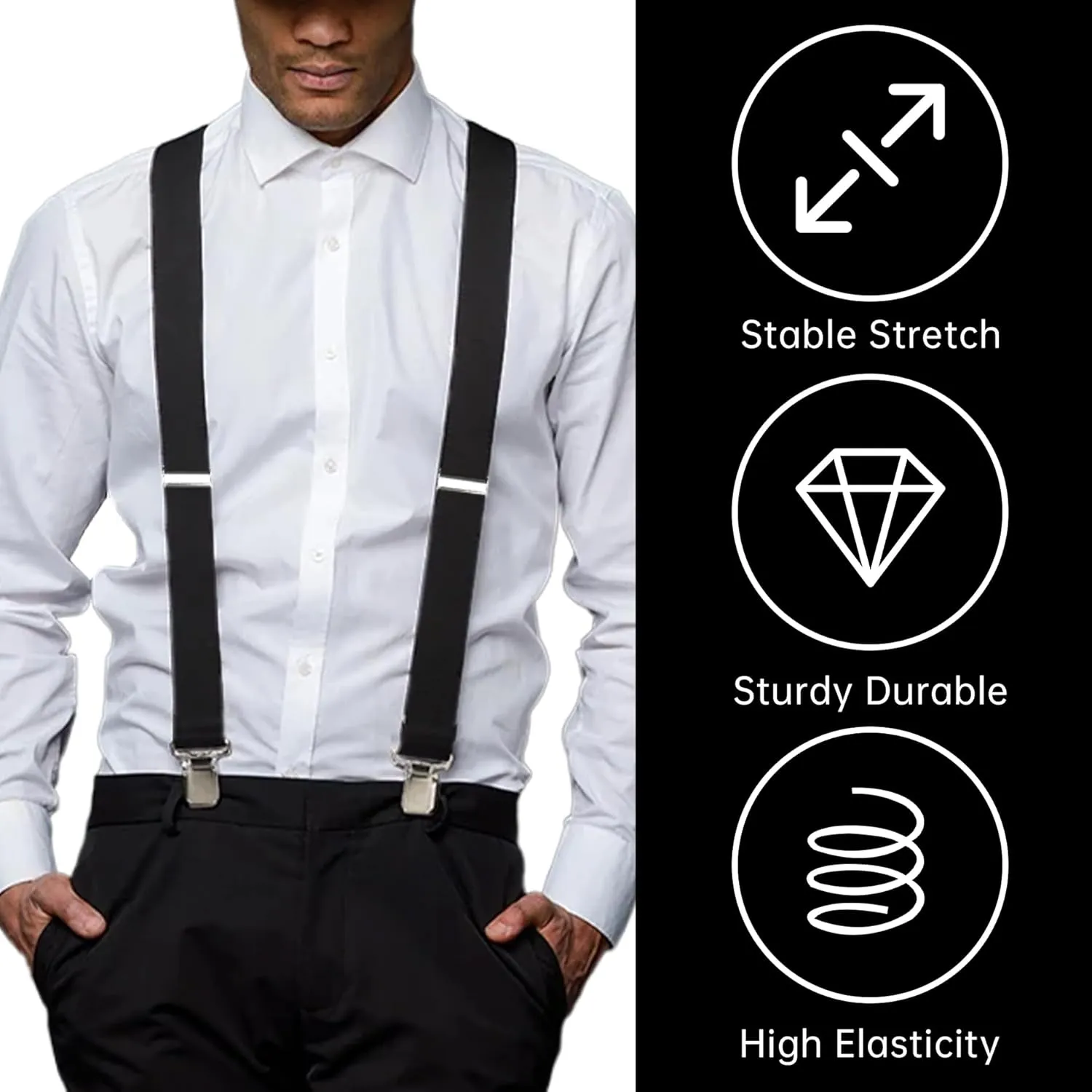CADONO Men's 2 Inch Heavy Duty SuspendersAdjustable X-Back with Strong Clips for Work, Jeans, and More