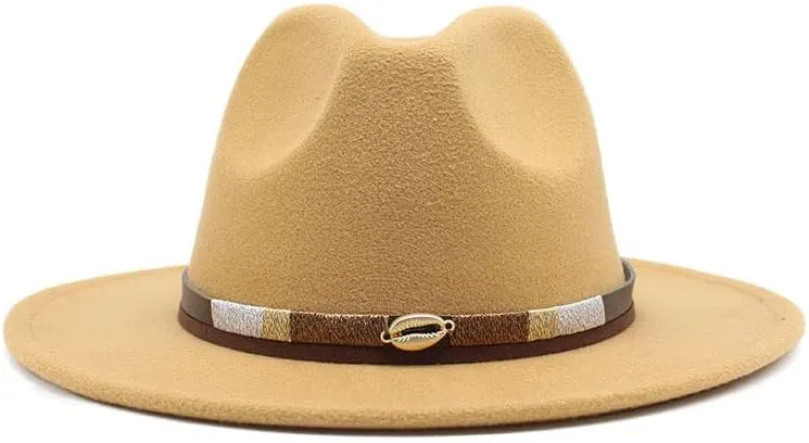 Cap Simple Casual Warm Woolen Felt Hat, Autumn and Winter Versatile British Jazz Hat Men Fashion Belt Top Hat Fengyan Cowboy Hats (Color : Camel, Size : Medium(56-58cm))