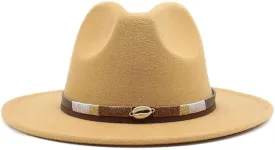 Cap Simple Casual Warm Woolen Felt Hat, Autumn and Winter Versatile British Jazz Hat Men Fashion Belt Top Hat Fengyan Cowboy Hats (Color : Camel, Size : Medium(56-58cm))