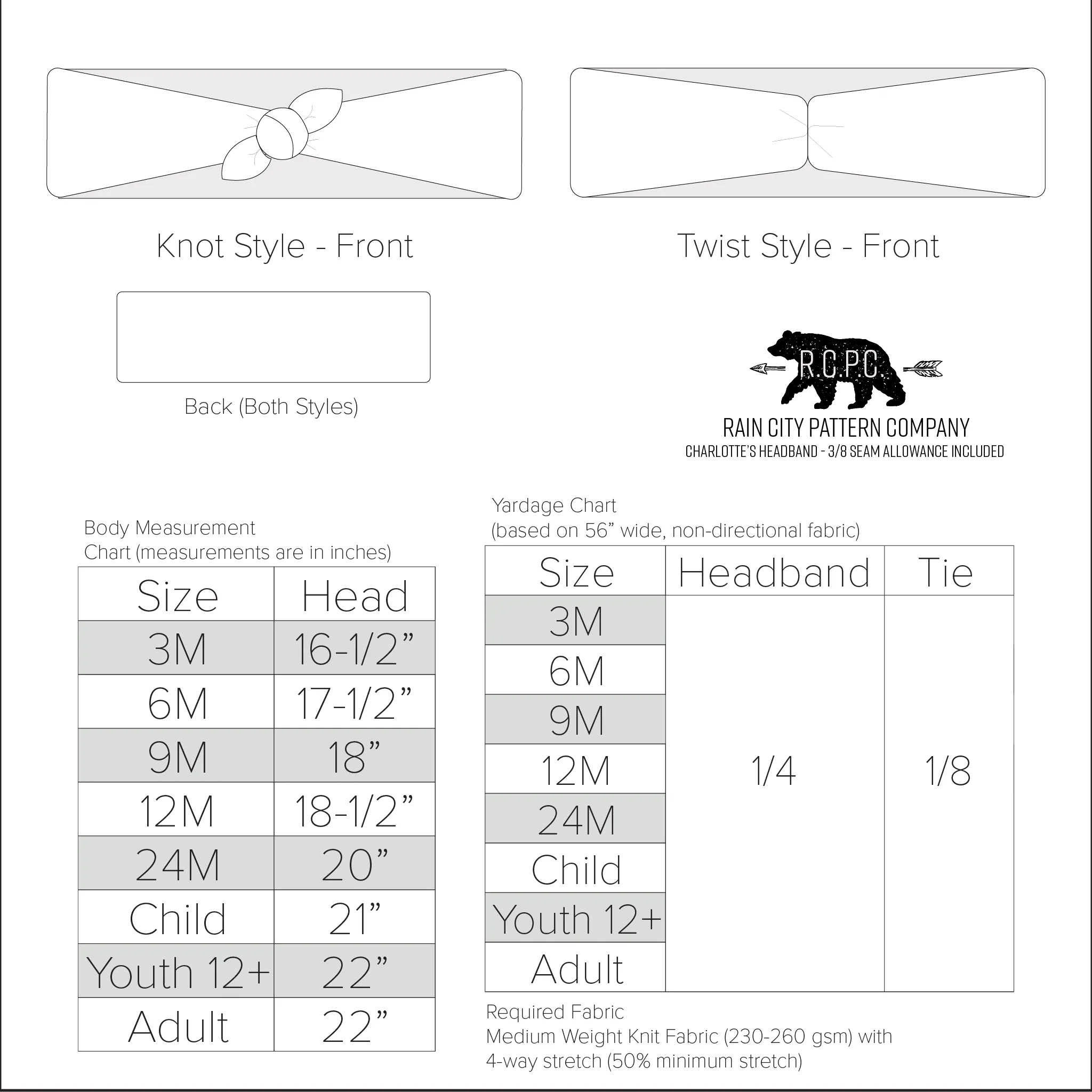 Charlotte's Knot and Twist Headband | Baby to Adult Sizes (Pattern Pieces Only)