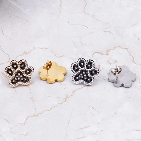 Crystal Paw Stud Earrings
