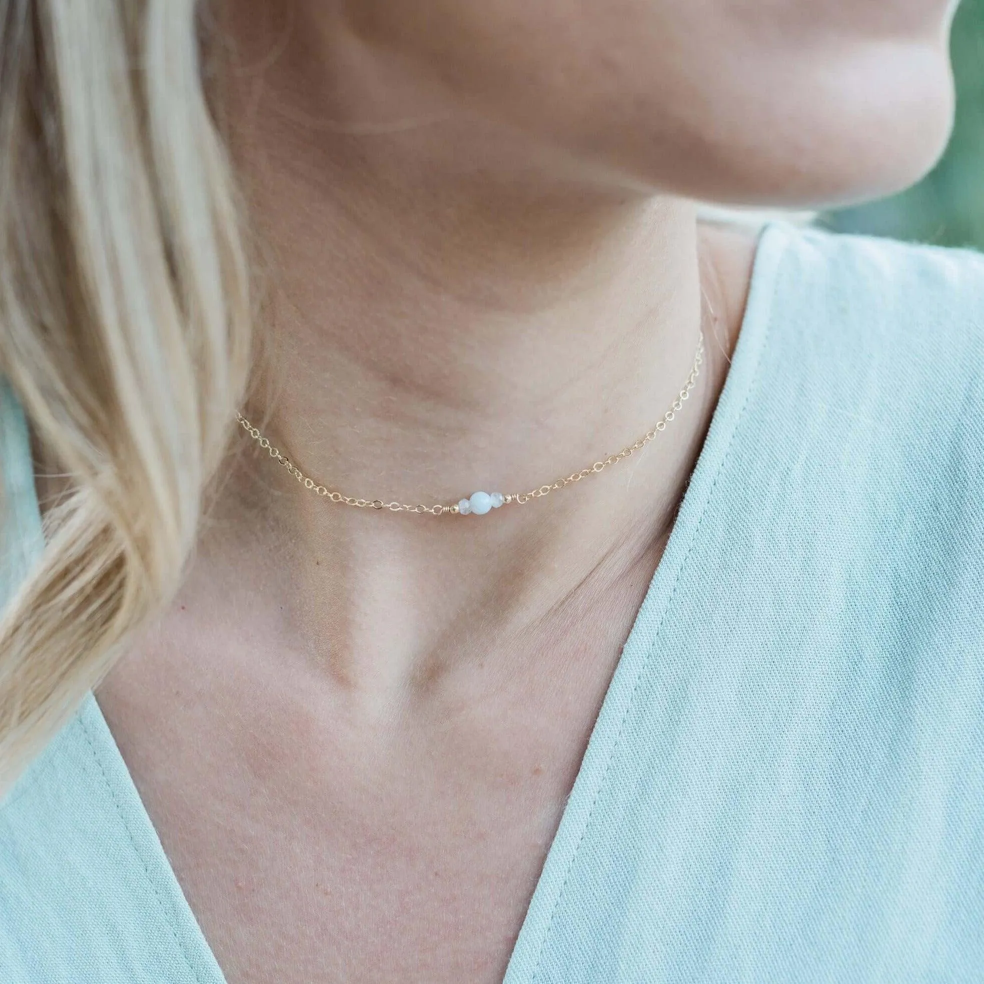 Dainty Blue Lace Agate Gemstone Choker Necklace