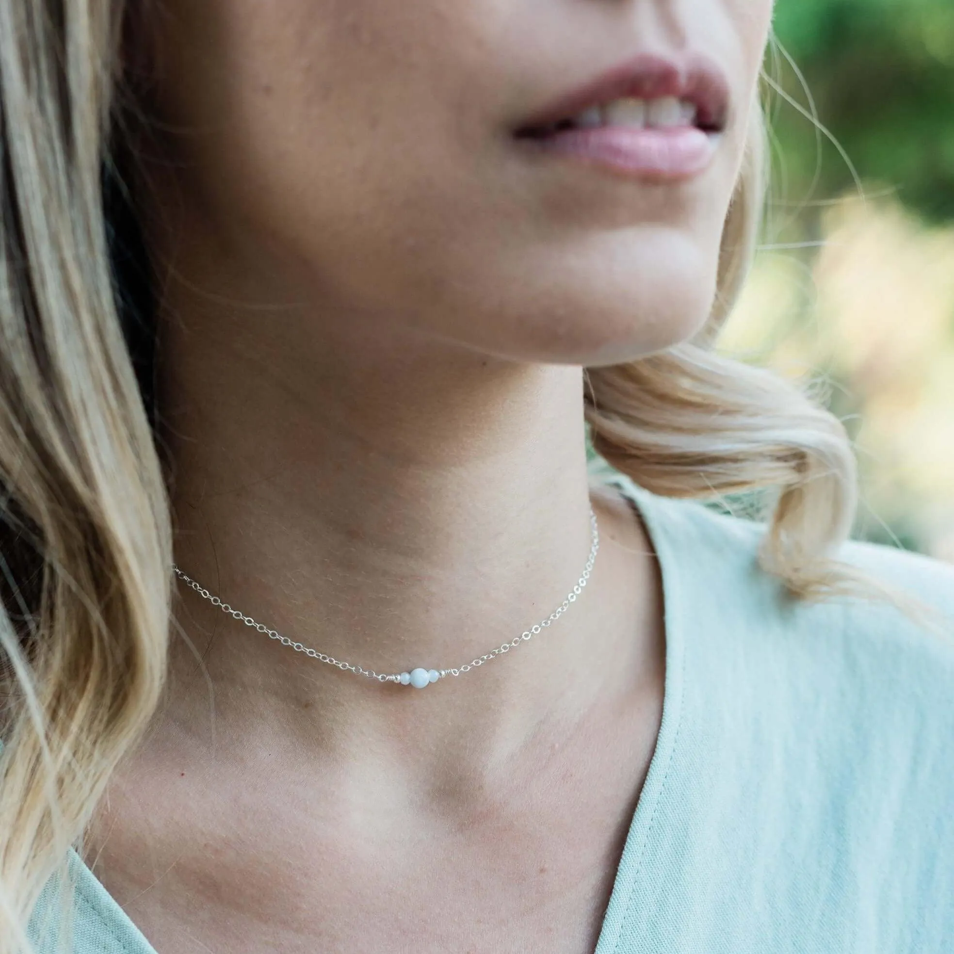 Dainty Blue Lace Agate Gemstone Choker Necklace