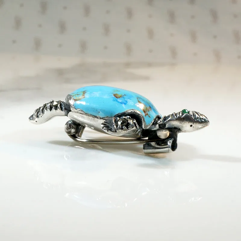 Deco Era Sterling & Enamel Turtle Figural Brooch